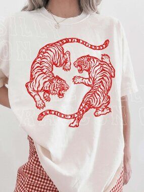 Fighting Tigers Tee Vintage Tattoo Art Graphic Shirt